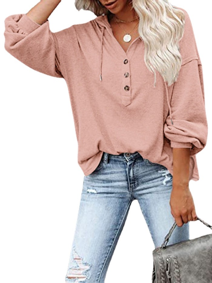 Women's Fashion Casual Long Sleeve Long Button Up Hoodie