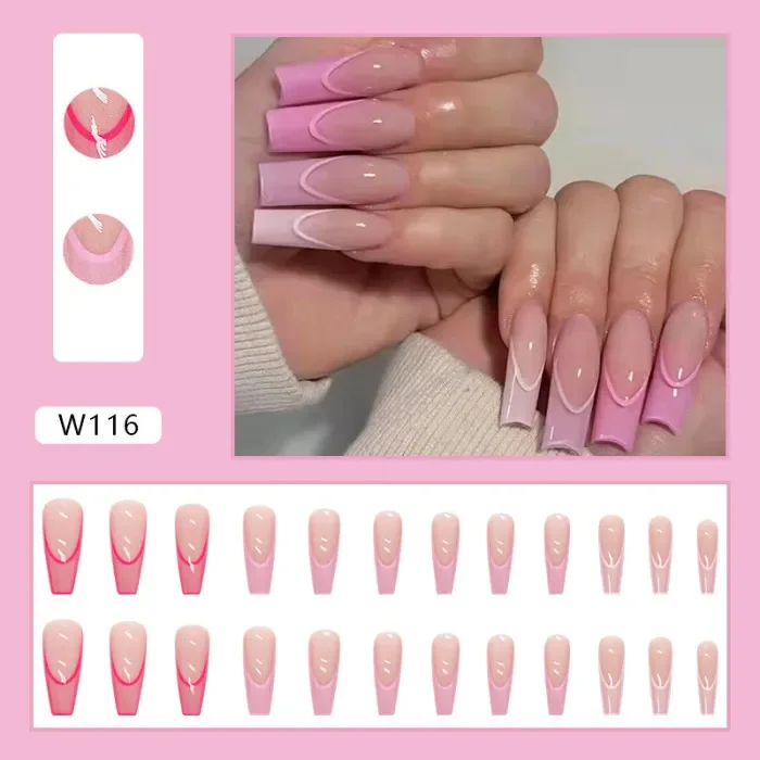 Trendy Pink Gradient Wearable Long Nail Art