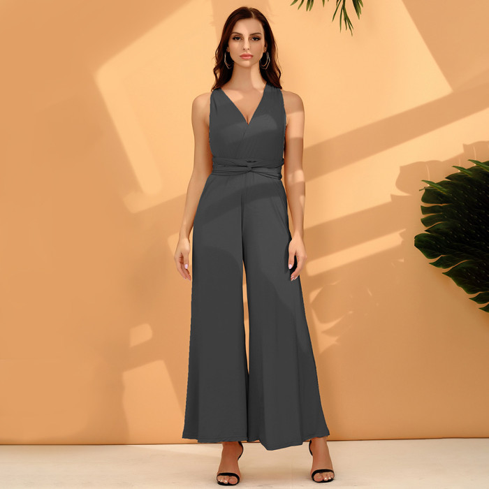 Women Chic Elegant Sexy Solid  Wide-leg Pants One Pieces Long Jumpsuits