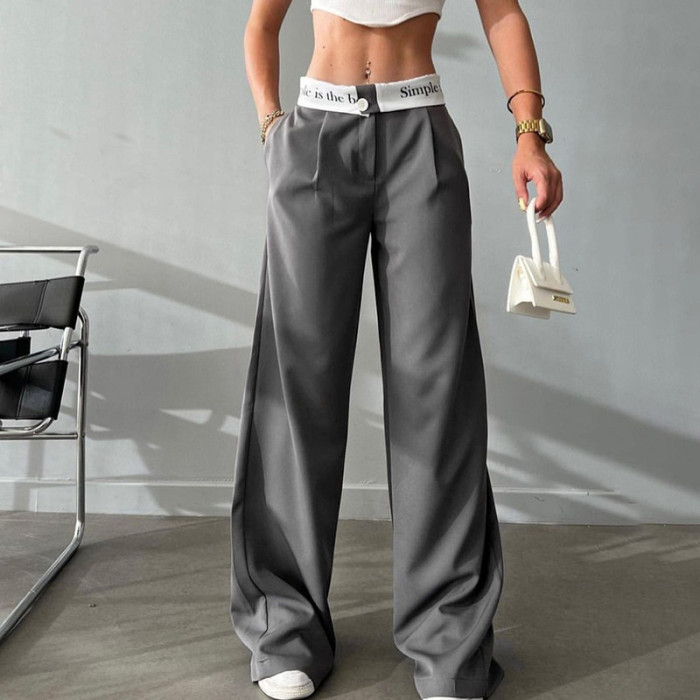 Summer Women's Fashion Knitted High Waist Loose Casual Straight Wide Leg Pants