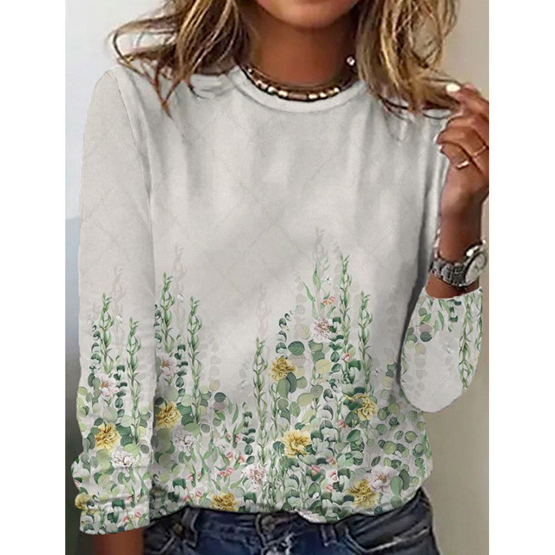 Women's Long Sleeve Fashion Printed Round Neck Casual T-Shirt