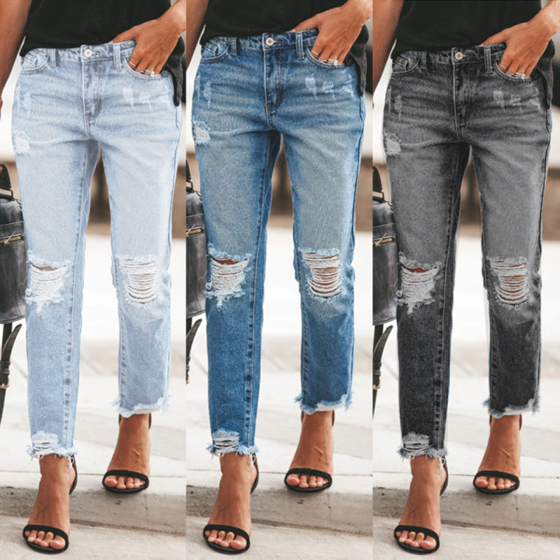 New Women's Fashion Casual Straight Casual Ripped Jeans