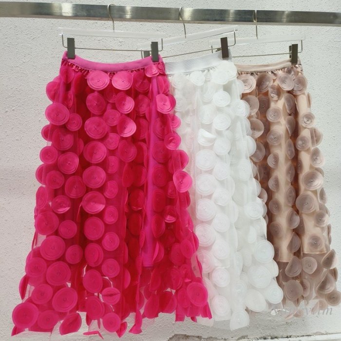 Women's Splicing Three-dimensional Polka Dot Design A-line High Waist Skirts