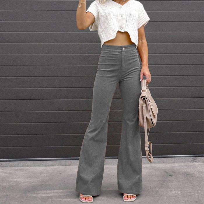 Women's Solid Color High Waist Slim Simple Flared Pants
