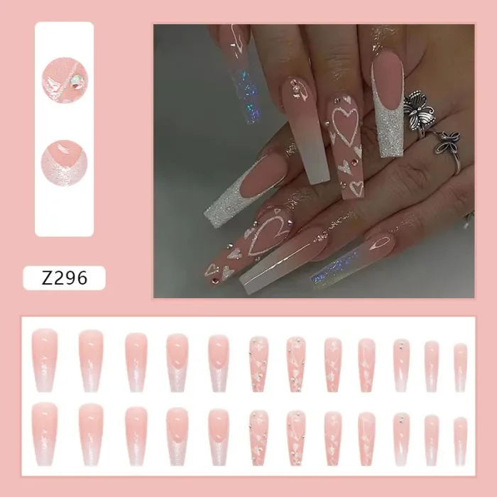 Pink Shiny Heart Broken Diamond 24 Gradient Detachable Nail Art