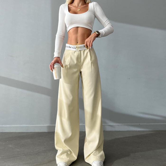 Summer Women's Fashion Knitted High Waist Loose Casual Straight Wide Leg Pants