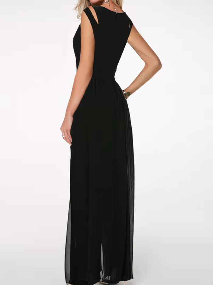 Women's Fashion Street Patch Slim Fit Sleeveless Solid Color Jumpsuit