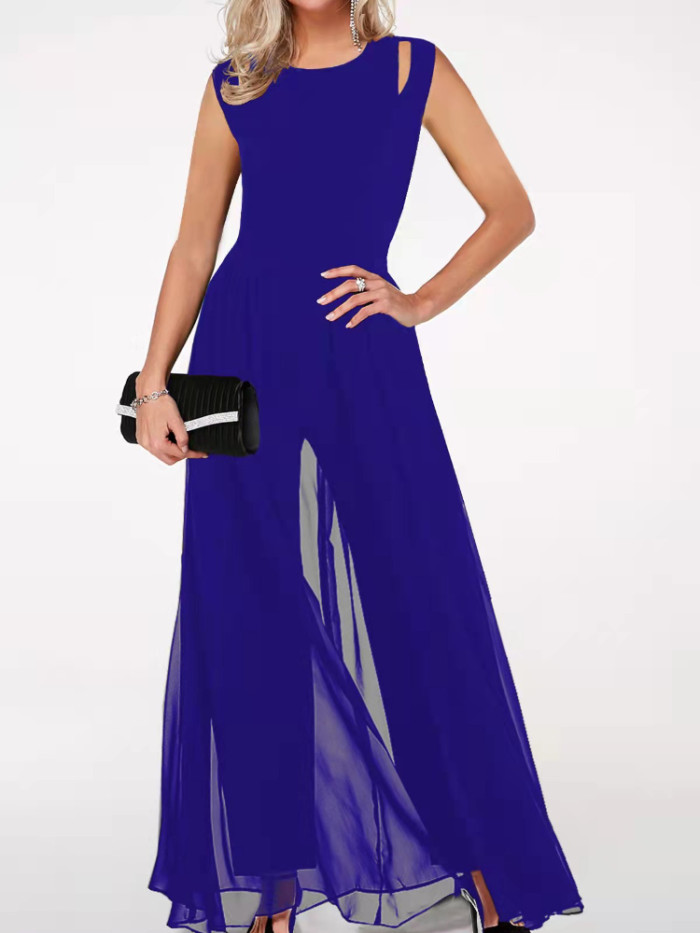 Women's Fashion Street Patch Slim Fit Sleeveless Solid Color Jumpsuit