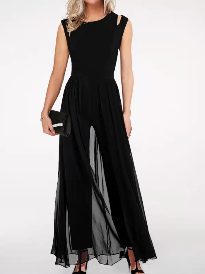 Women's Fashion Street Patch Slim Fit Sleeveless Solid Color Jumpsuit