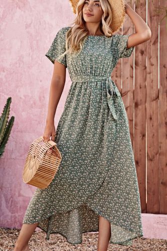 Women's Fashion Solid Color Loose Floral Elegant Casual Maxi Dress