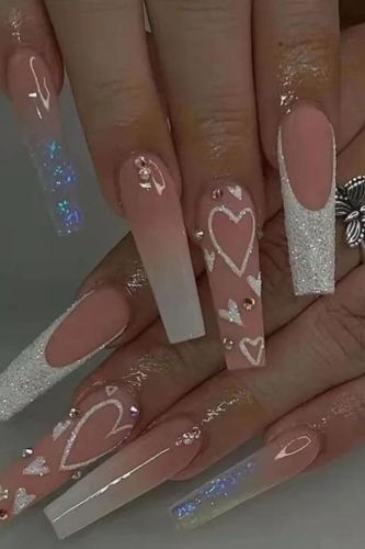 Pink Shiny Heart Broken Diamond 24 Gradient Detachable Nail Art