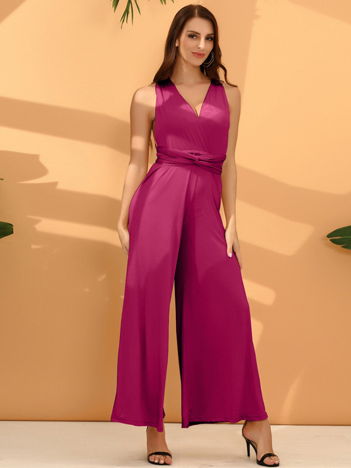 Women Chic Elegant Sexy Solid  Wide-leg Pants One Pieces Long Jumpsuits