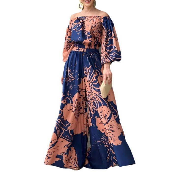 Fashion Summer Casual Printed Off-Shoulder Wide-Leg Pants Two Pieces