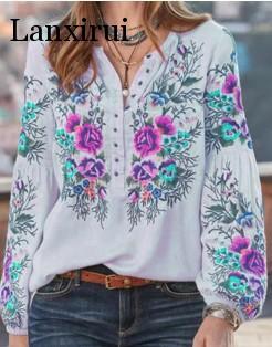 Women's Fashion Long Sleeve Printed Oversized Loose Blouses