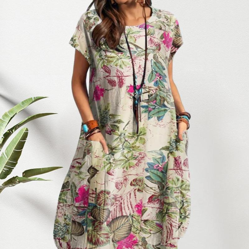 Floral Round Neck Summer Casual Beach Dress