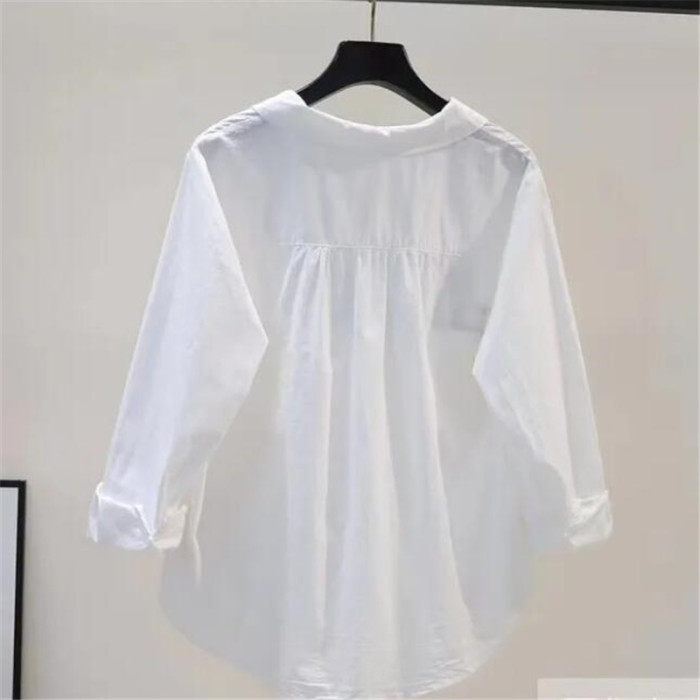 Fashion Embroidered Cotton Loose Long Sleeve Cardigan Shirt Blouse