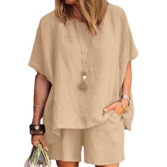 Khaki Cotton Linen Relaxed Long Sleeve Two Piece Set main image 1