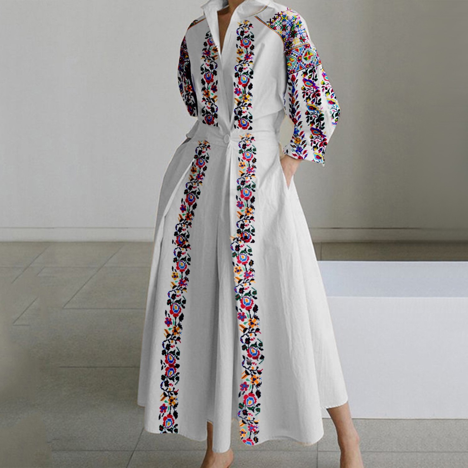 V-Neck Half Sleeves Lace Bohemian Maxi Dress main image 1