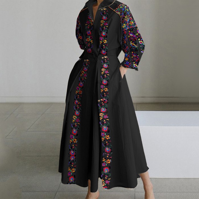 Retro Ethnic Holiday Bohemian Elegant Lace Embroidery V Neck High Waist Party  Maxi Dress