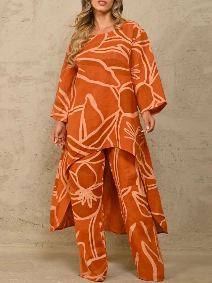 Fashion 2pcs Women's Loose Casual Oversized Suit Irregular Printed Streetwear