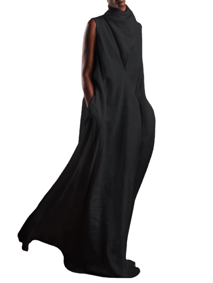 Fashion Ladies Solid Color Sleeveless Elegant Floor Maxi Dress