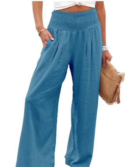 Women's Fashion Solid Color Cotton Linen Stretch Pleated Casual Pants
