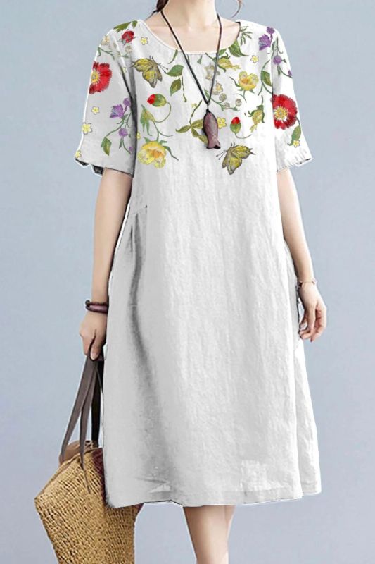 Women's Floral Print Fashion Short Sleeve Elegant Casual Loose Midi Dress