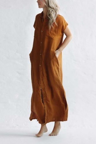 Women's Fashion Casual Button Pocket Loose Party Maxi Dress