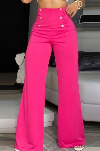 Summer Women's Button High Waist Elegant Loose Fashion Wide Leg Pants