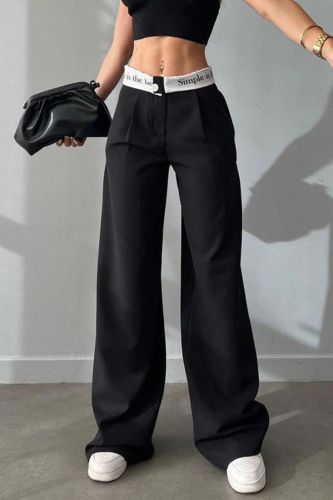 Summer Women's Fashion Knitted High Waist Loose Casual Straight Wide Leg Pants