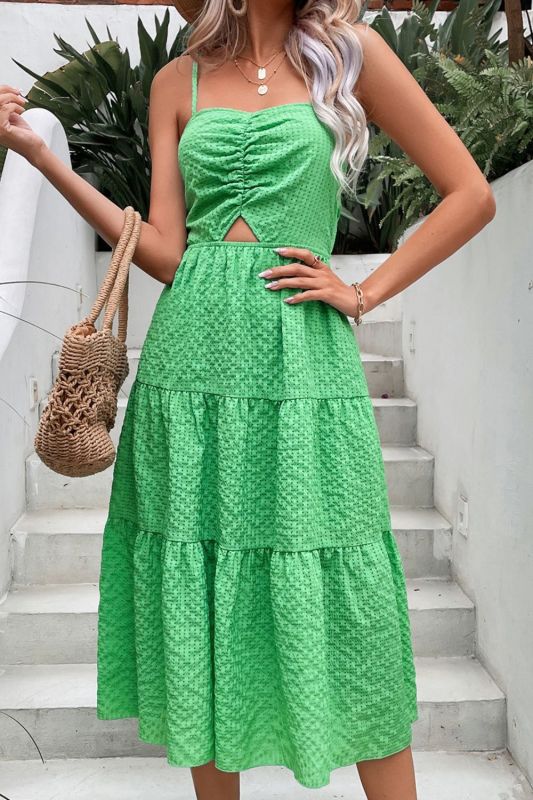 Sexy Summer Fashion Backless Bandage Ruffles Swing Beach Casual Hollow Midi Dress