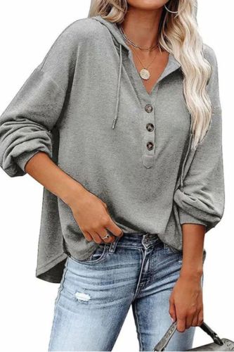 Women's Fashion Casual Long Sleeve Long Button Up Hoodie