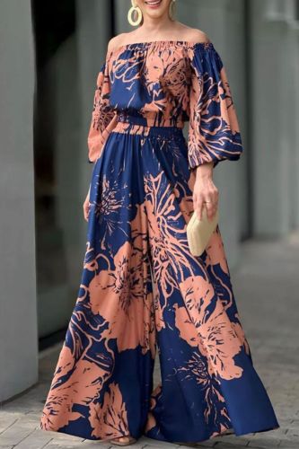 Fashion Summer Casual Printed Off-Shoulder Wide-Leg Pants Two Pieces