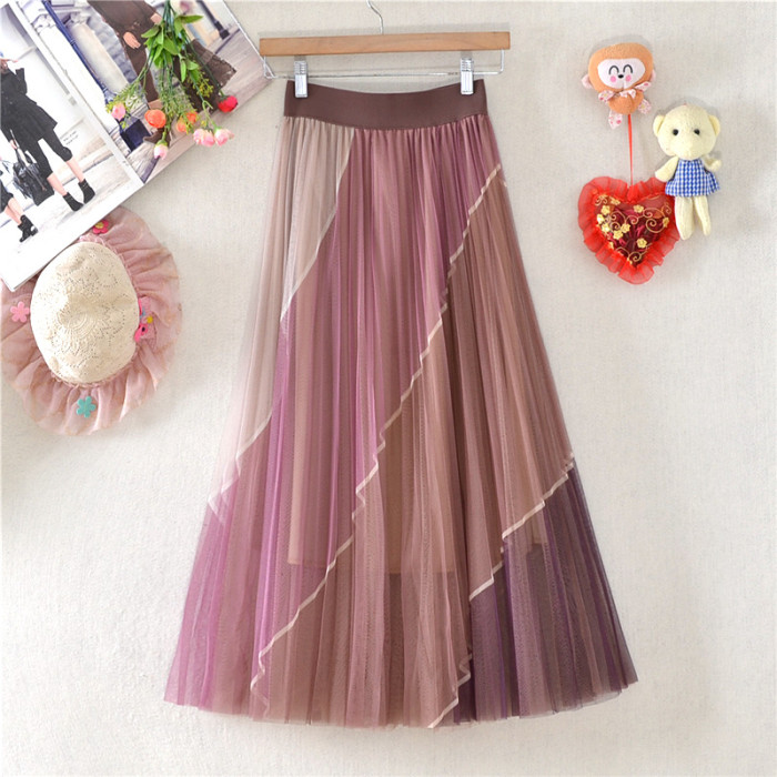 Fashion Gradient Tulle Casual High Waist A-Line Mesh Skirt