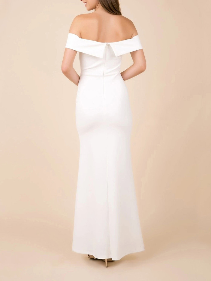 Women Fashion Off Shoulder Slit Elegant Wedding Party Formal Maxi Dress