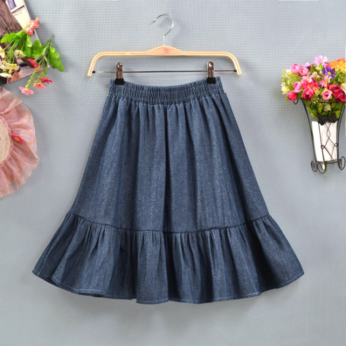 Women's Fashion Solid Color Casual Mini Ruffle Denim Skirt