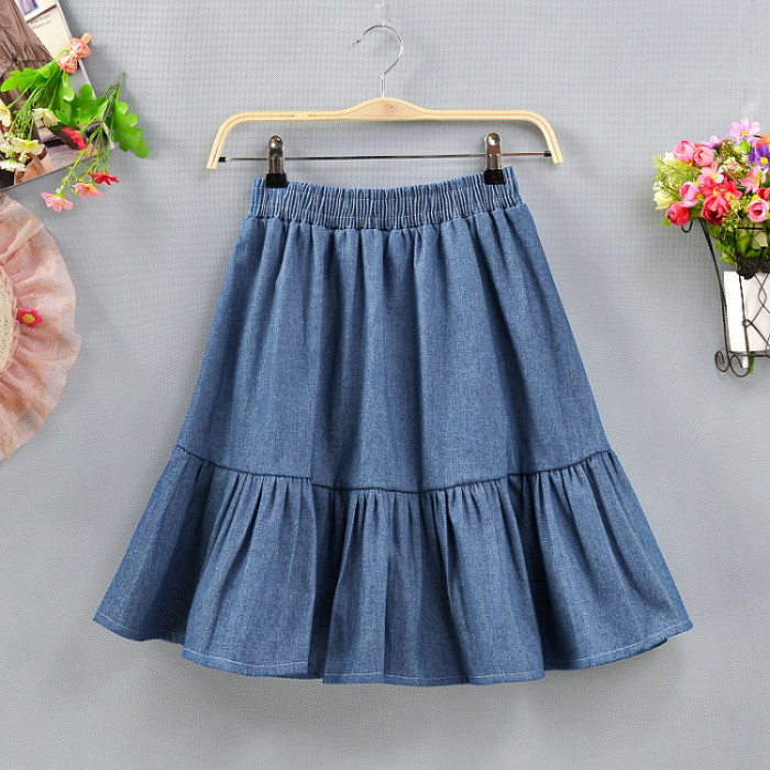 Women's Fashion Solid Color Casual Mini Ruffle Denim Skirt