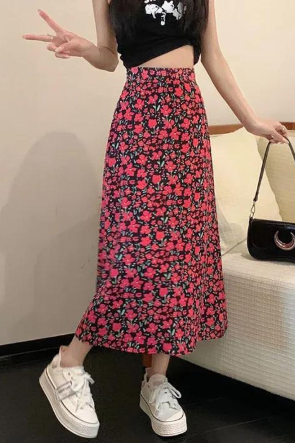 Summer, new style, high-waisted, bow-tie mid-length, stylish full-length A-line skirt  3544 main image 1