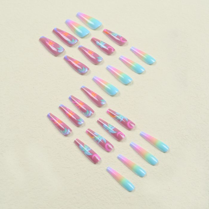 Fashion Color Moonlight Colorful Gradient Coconut Tree Long Nails
