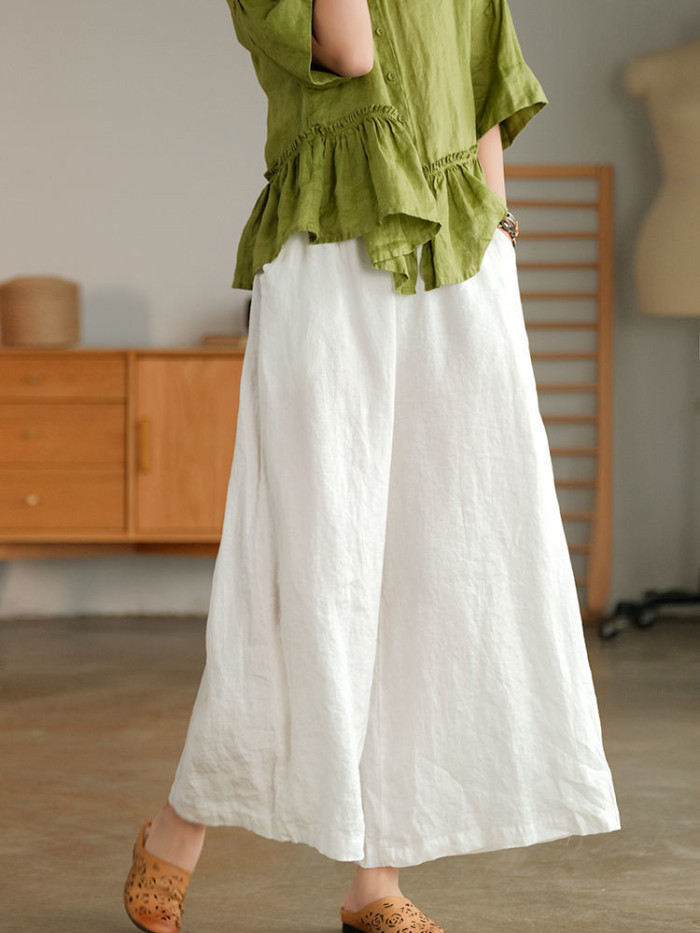 Women's Summer Cotton Linen Homewear Casual Loose Wide Leg Pants