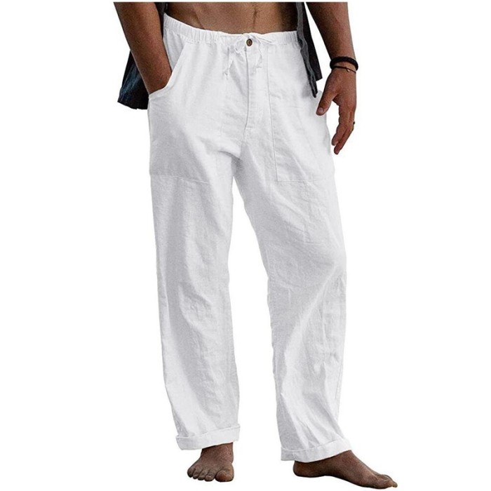 Men's Cotton Linen Solid Color Breathable Casual High Street Beach Loose Pants