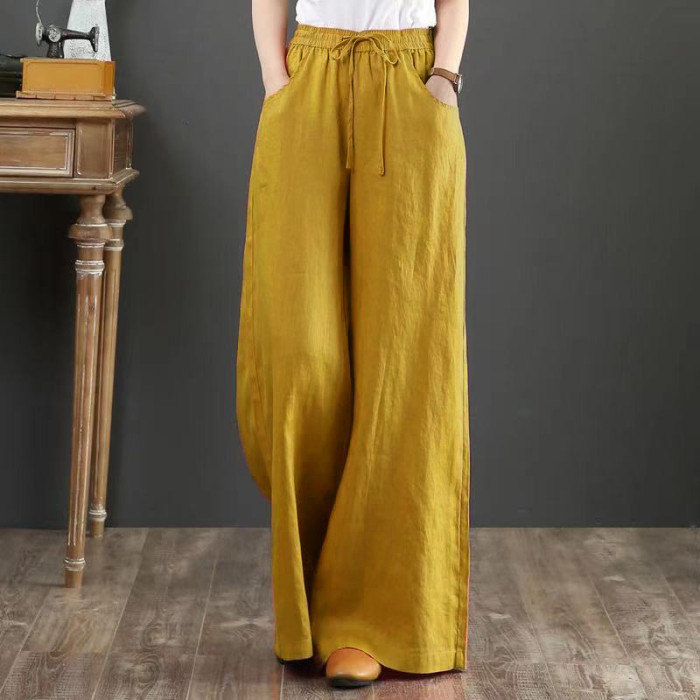 Women's Cotton Linen Fashion High Waist Solid Color Plus Size Sweatpants