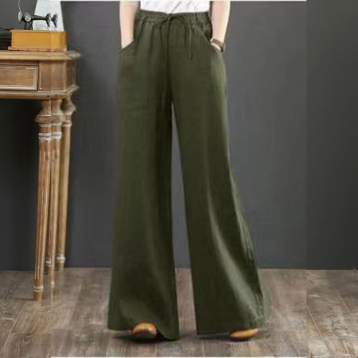 Women's Cotton Linen Fashion High Waist Solid Color Plus Size Sweatpants