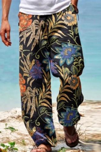 Men's Loose Casual Printed Retro High Street Beach Wide Leg Pants