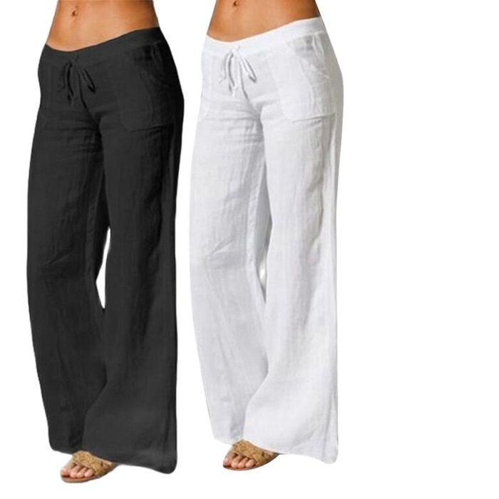 Women's Summer Cotton Linen Fashion Solid Color Casual Breathable Wide Leg Pants