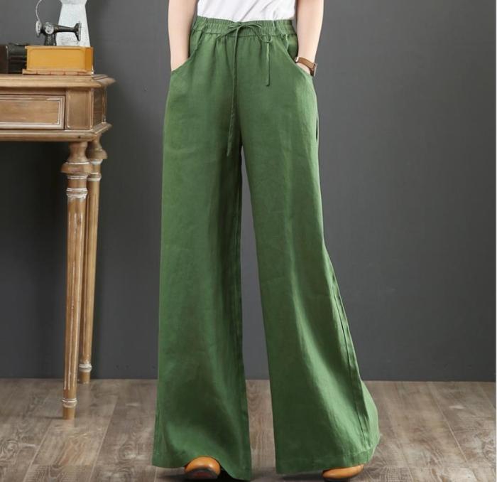 Casual Loose Elastic Waist Straight Solid Color Oversized Wide Leg Pants