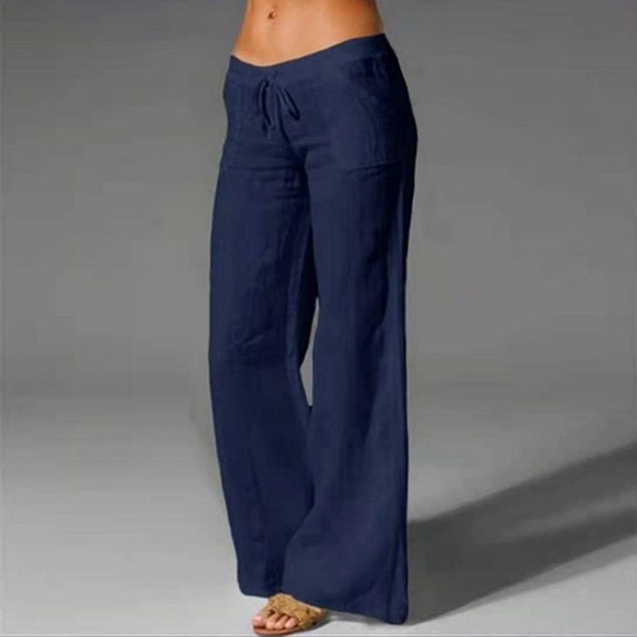 Women's Summer Cotton Linen Fashion Solid Color Casual Breathable Wide Leg Pants