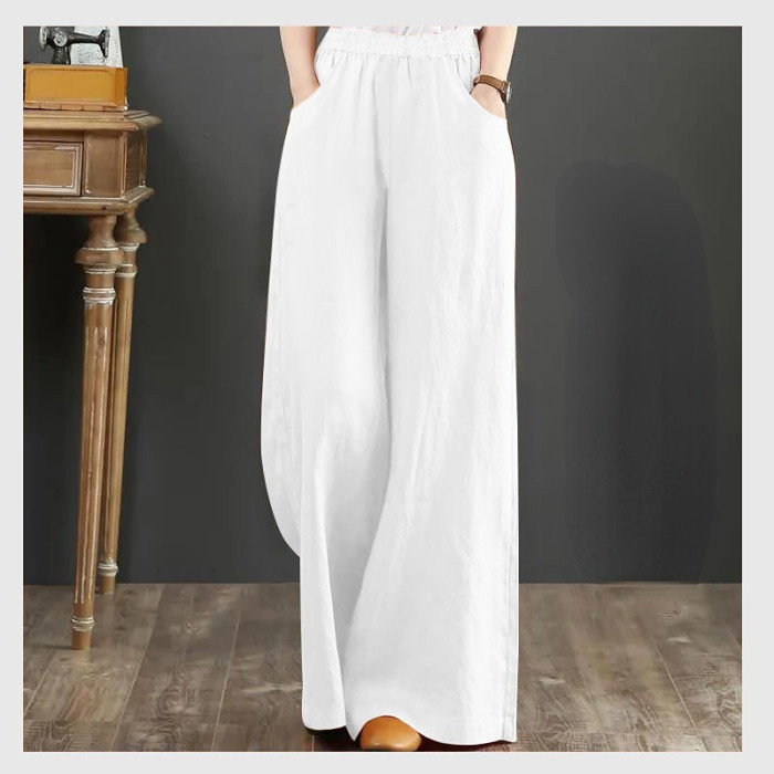 Casual Loose Elastic Waist Straight Solid Color Oversized Wide Leg Pants