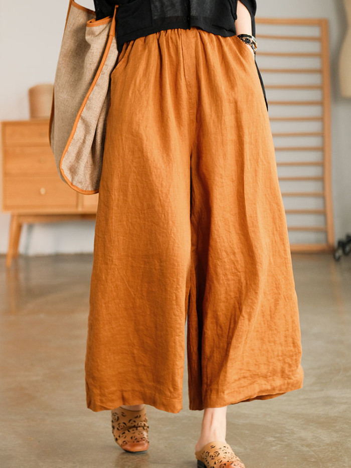 Women's Summer Cotton Linen Homewear Casual Loose Wide Leg Pants