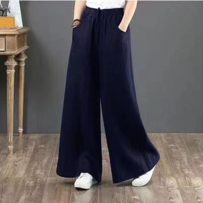Women's Cotton Linen Fashion High Waist Solid Color Plus Size Sweatpants